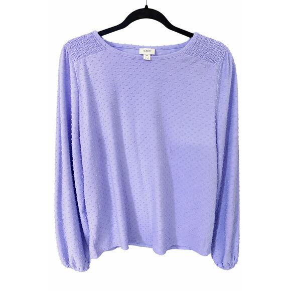 J.Crew Swiss Dot Blouse M Cottagecore Romantic Lavender Smocked Puff Sleeve Top - Picture 7 of 11